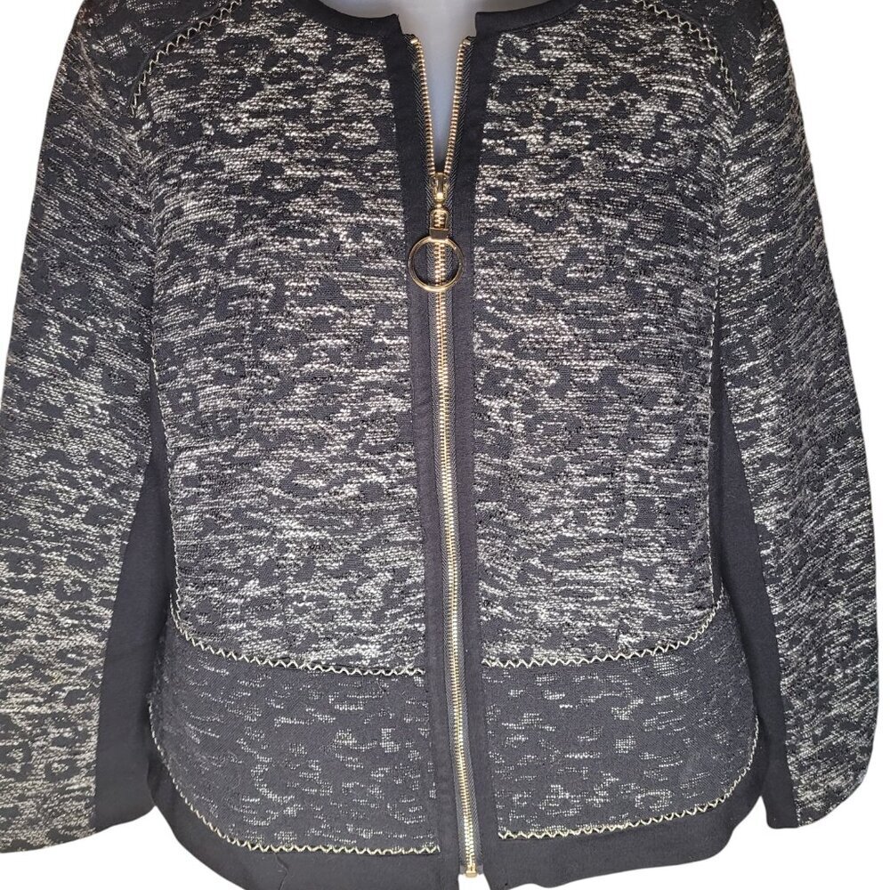 Chico's Black Tweek Jacket Zip Up Gold Hardware Lined Sz 2 - Picture 2 of 6